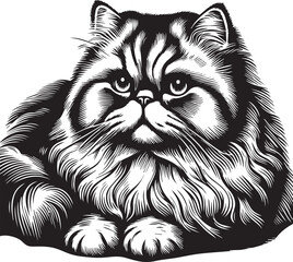 Persian cat vector in black and white