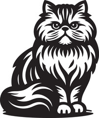 Persian cat vector in black and white