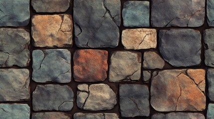 Fototapeta premium Stone wall featuring a brown and blue stone pattern with intricate texture and natural color variations