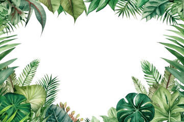 PNG Watercolor illustration of tropical leaves border outdoors nature plant.