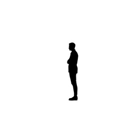 Minimalist Lone Figure Silhouette in Contemplation on White Background