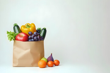 Fresh produce in a paper bag against a white background perfect for healthy eating concepts