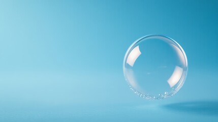 An oxygen bubble rises gracefully through clear water, highlighting delicate light patterns. The soft gradient blue backdrop enhances the dynamic feel of the composition