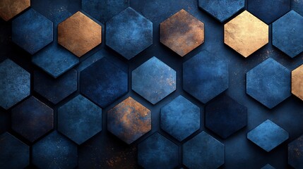 Deep blue bronze hexagons subtly textured pattern background. AI Generated