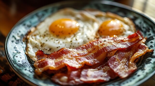A delicous home style breakfast with crispy bacon