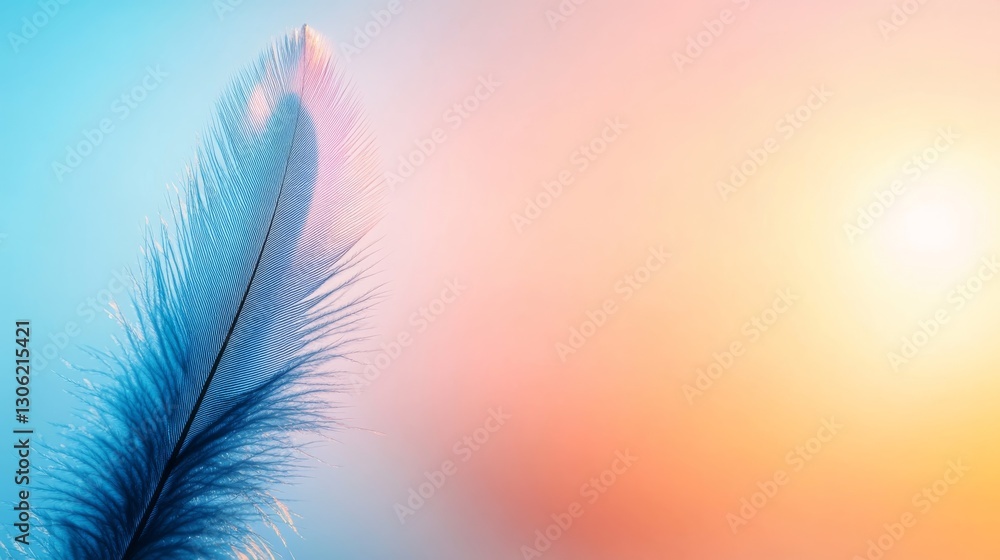Poster A macro shot captures a single blue feather, revealing its fine details and intricate structure, with a minimalistic background offering ample copy space