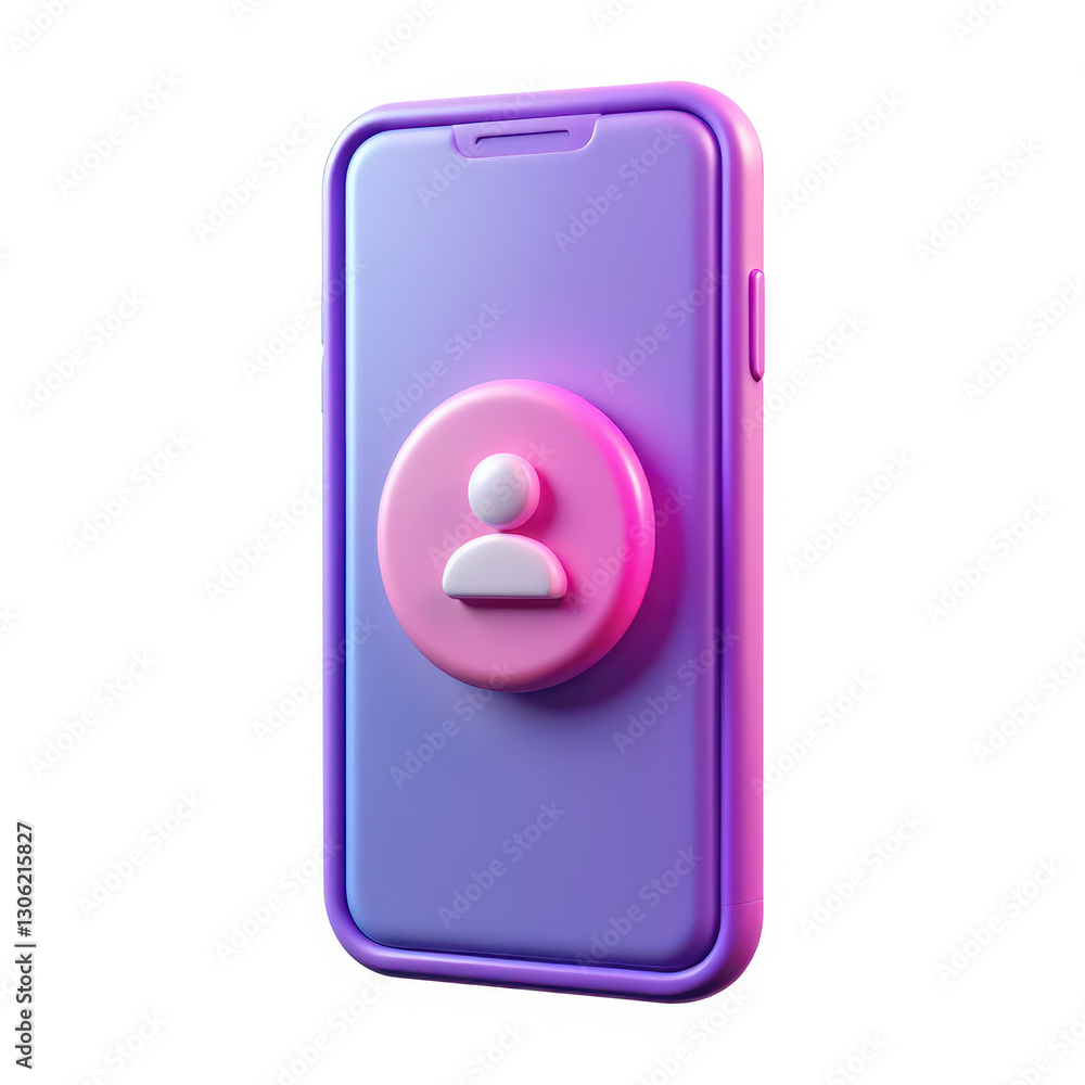 Poster 3d smartphone icon with user login icon in plastic style. isolated mobile phone sign as a design ele