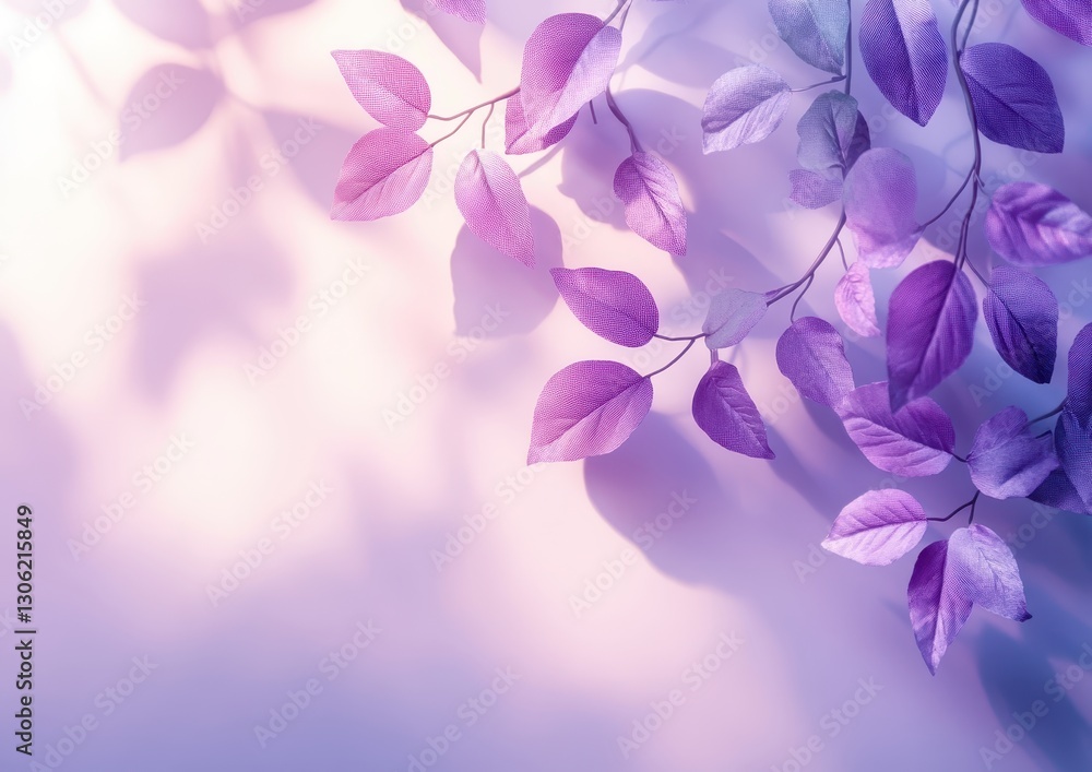 Poster delicate purple leaves with soft shadows on a light background creating an ethereal and serene atmos
