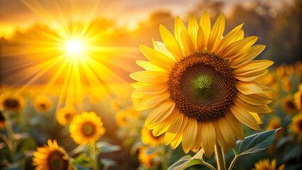 Obraz premium Radiant Golden Sunflower Background with Warm Sunlight Glow. Perfect for: Summer festivals, harvest celebrations, positive-themed campaigns