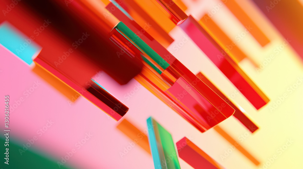 Wall mural quantum computing and creativity, vibrant abstract visualization of colorful geometric shapes in mot