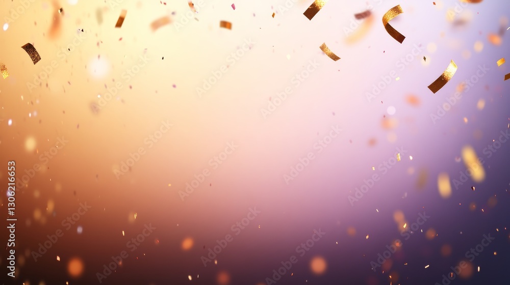 Poster warm tones and soft focus enhance the festive setting filled with golden stars and bokeh lights, inv