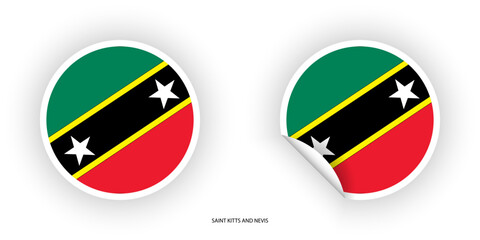 Saint Kitts and Nevis sticker flag in circle shape and circle peeled shape on white background. Saint Kitts and Nevis flag icon in circular form	