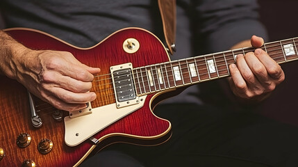 Man Playing Electric Guitar Close Up Photo Music Instrument Brown