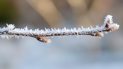 Obraz premium A frosty branch with a defocussed snowy background