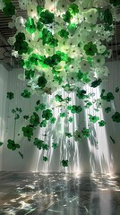 Digital green leaf glass space installation poster background