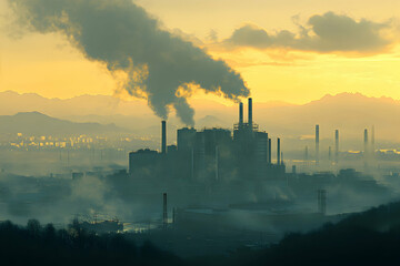 Industrial Area Pollution with Extensive Smoke Emitting into Atmosphere