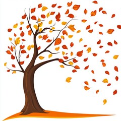 Fototapeta premium Autumn Tree with Falling Leaves