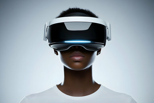 Intense immersion, A young man experiences virtual reality with cutting-edge headset technology in a futuristic digital world