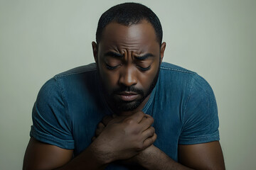 Introspective African American man lost in deep thought and reflection