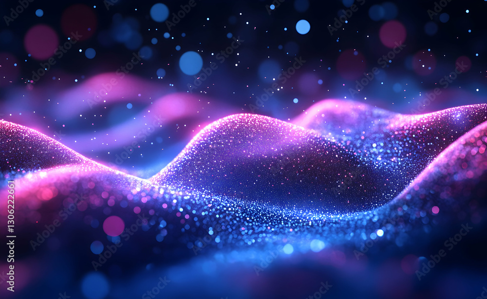 Poster mesmerizing abstract wave of glowing particles and dots on a dark background