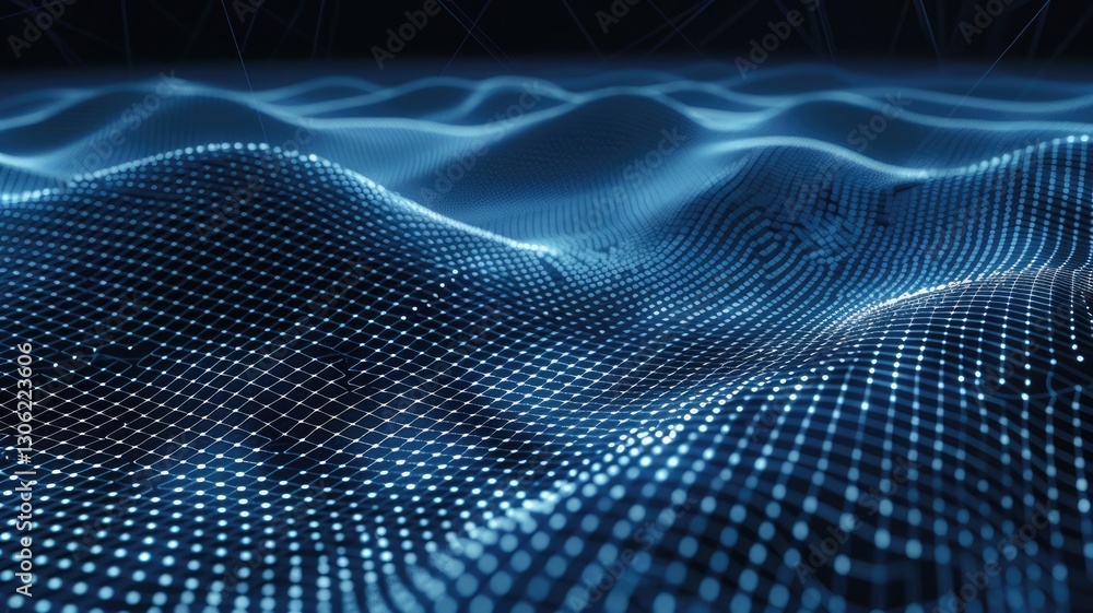 Poster this abstract image features a digital grid design representing futuristic concepts. the smoothly fl