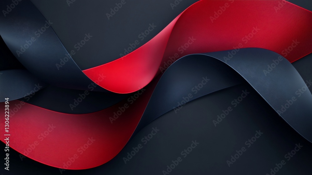 Poster elegant dark background with wavy red and black ribbon creating depth