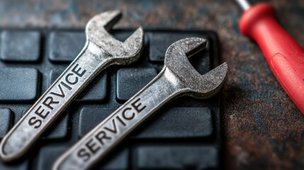 Rustic Tools for Mechanical Service Featuring Wrenches and Screwdriver