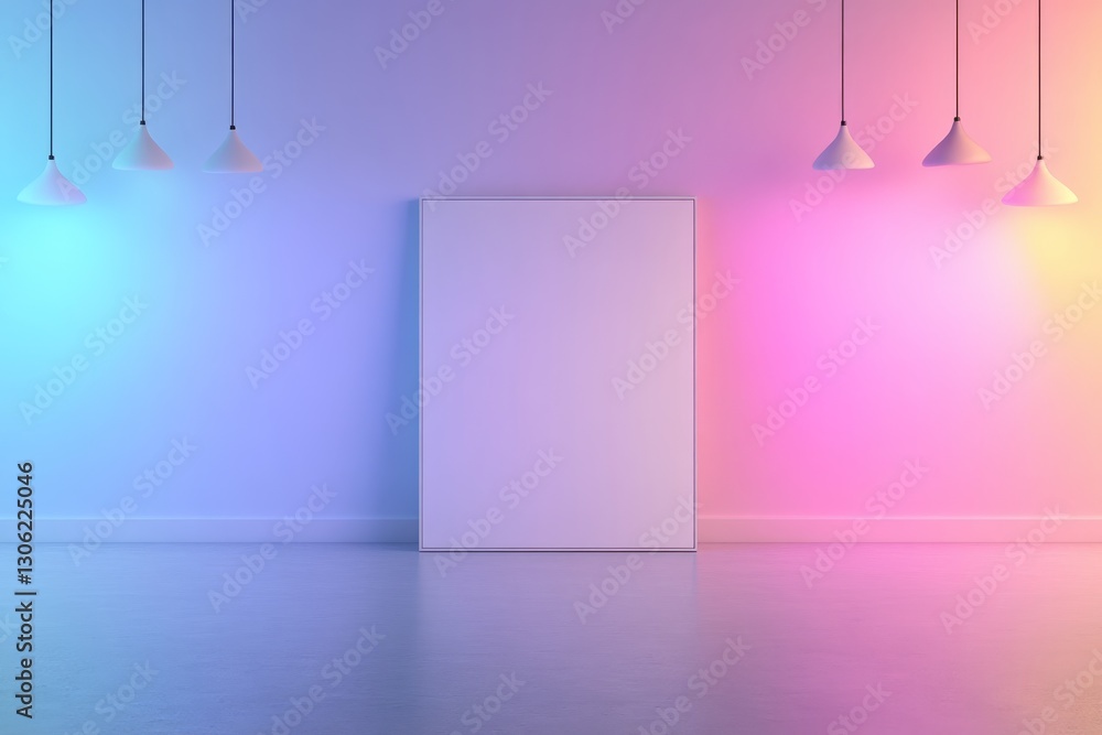 Poster a minimalist mockup frame is showcased in a softly lit gradient space, ideal for design presentation