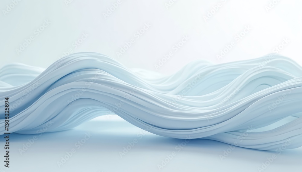 Leinwandbilder Abstract background with wavy lines in white and blue on a light backdrop. Modern digital art wallpaper with soft fluid shapes evokes calm serene vibe. Minimalist texture and smooth gradient flow.