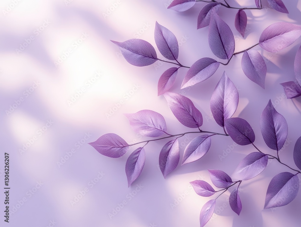 Poster elegant purple leaves arranged artfully on soft background creating a tranquil and minimalist aesthe