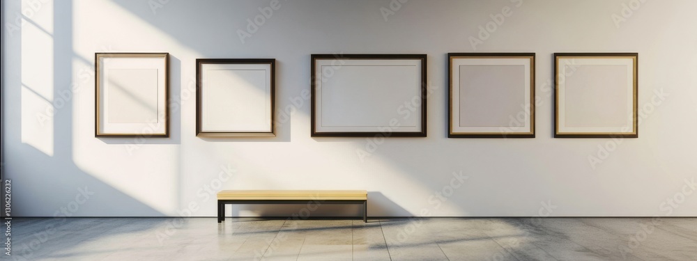 Poster multiple empty frames on a bright wall in a contemporary gallery during the daytime