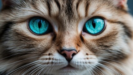 Adorable striped cat with striking blue eyes and fur.