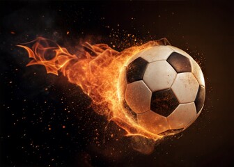 Fototapeta premium Fiery Soccer Ball Soars Through the Air.