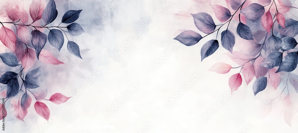 Poster elegant watercolor leaves creating a soft and dreamy background with pink and blue hues for design a