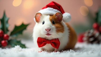 Humorous Critter: Christmas Portrait of a Guinea Pig