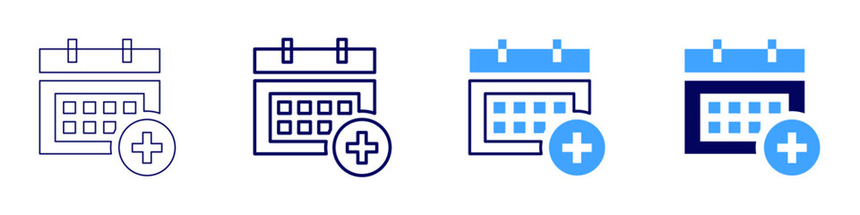Bullet journal calendar icon in 4 different styles. Thin Line, Line, Bold Line, Duotone. Duotone style. Editable stroke