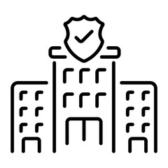 A line icon depicting building insurance 