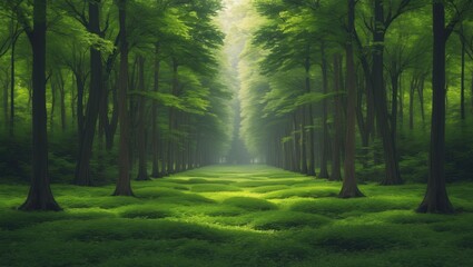 Obraz premium Seamless pattern of a forest. A natural summertime backdrop featuring lush green trees, ideal for textiles, prints, postcards, and greeting cards.