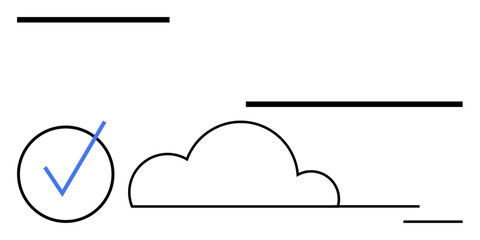 Cloud and blue checkmark surrounded by abstract lines suggesting connectivity, success, or online verification. Ideal for technology, cloud computing, approval, security, progress, validation