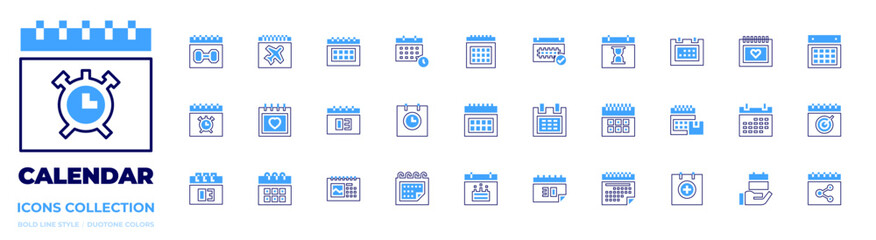 Calendar icon collection. Bold line style. Duotone colors. calendar , desk calendar, weekly calendar