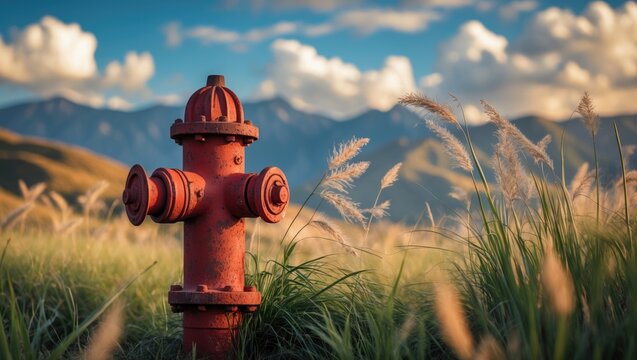 Fire hydrant nestled in tall grass in Cotacachi, Ecuador