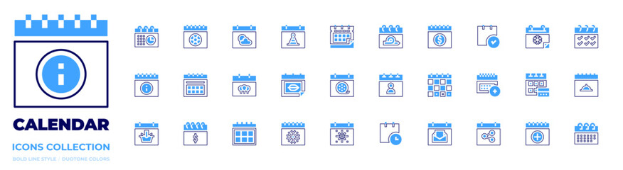 Calendar icon collection. Bold line style. Duotone colors. calendar, business calendar, calendar app, academic calendar, agenda planner