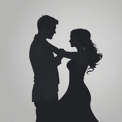 Elegant Silhouette of a Dancing Couple in Realistic Gray Gradation