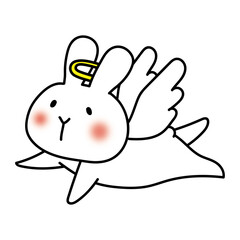 飛んでいる天使の格好をした白いうさぎ