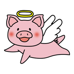 飛んでいる天使の格好をしたぶた