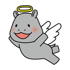 Naklejka premium 飛んでいる天使の格好をしたカバ