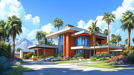 Modern Desert Home Bright Sunlight Luxury Architecture. AI Generated