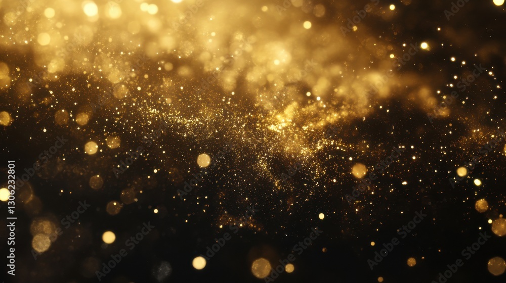 Poster golden particles swirl through a dark background creating a magical and dreamy atmosphere