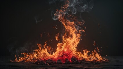 Isolated fire flame on a dark backdrop. Burning flames, abstract visual. Artistic design for fire motifs and flame patterns.