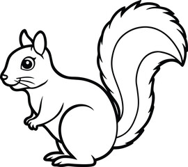 Cute Squirrel Line Drawing - Adorable Forest Animal Vector Illustration